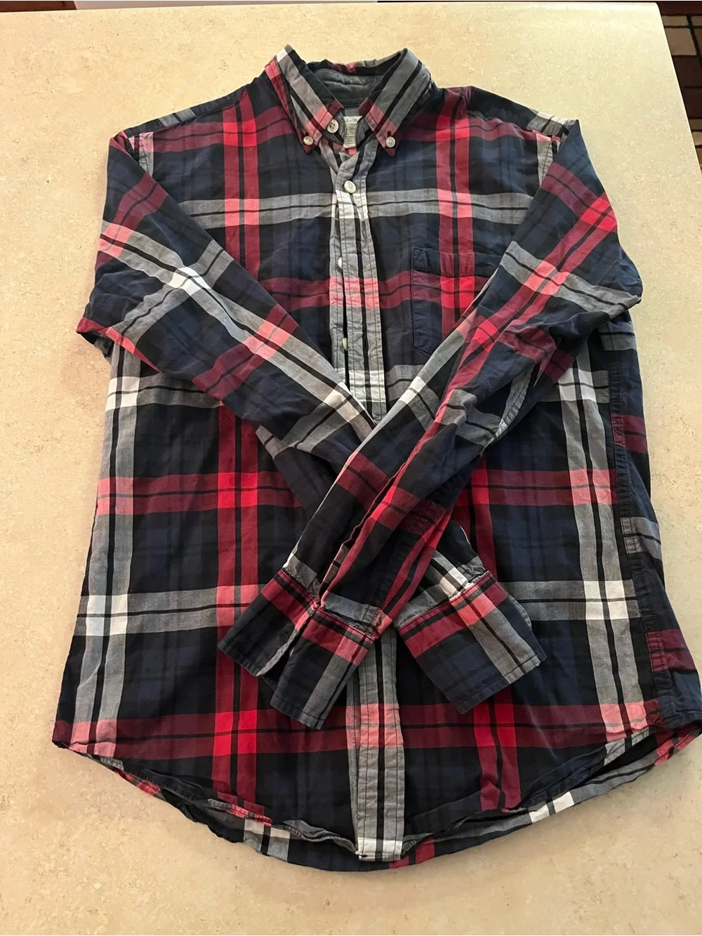 J. Crew Men's Red, Navy and Gray Plaid Button-Down Shirt
